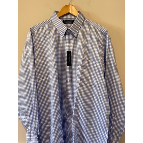 Tailor Byrd Men’s Stretch‎ Performance Button Down Light Blue Gingham Plaid XXL - Picture 2 of 8